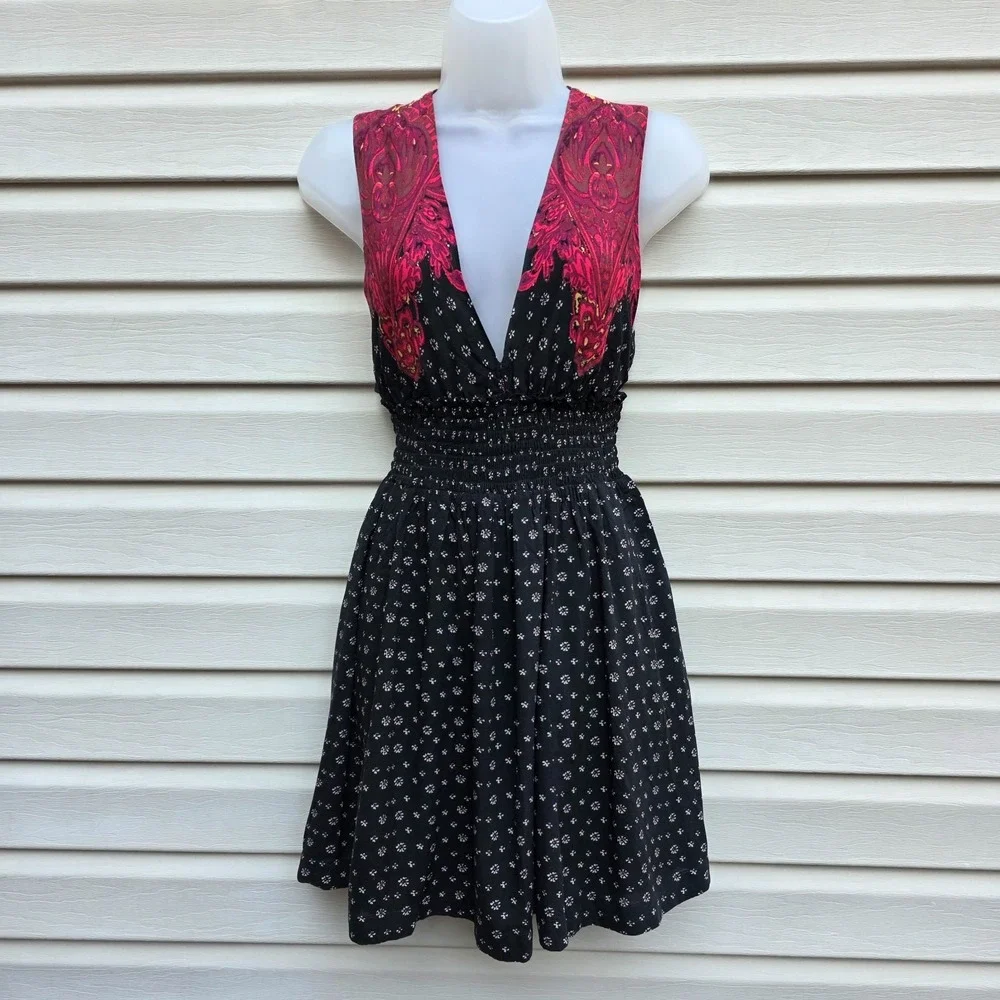 Free People Walking Through My Dreams Dress XS Black Boho Mini Cutout Back